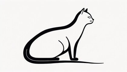  a black and white picture of a cat sitting down on a white background with a black outline of a cat sitting down on a white background.  generative ai