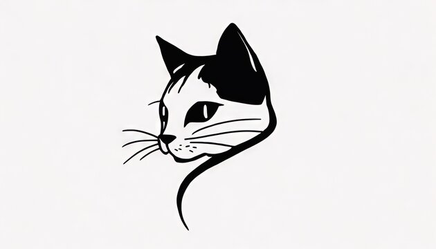  a black and white picture of a cat's face with a sad look on it's face, with a black outline of a cat's head.  generative ai