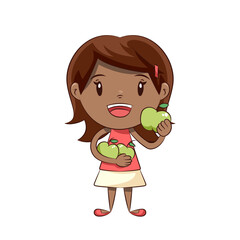 Little girl eat green apples