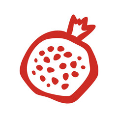 Pomegranate Fruit Vector Abstract Icon. Vector Illustration Isolated on White Background. Hand drawn Pomegranate clip art. Decorative element for logo, packaging, card with celebration Shana Tova.