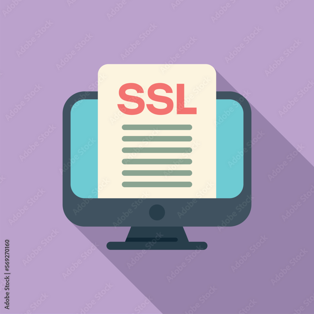 Poster online ssl certificate icon flat vector. web data. secure data