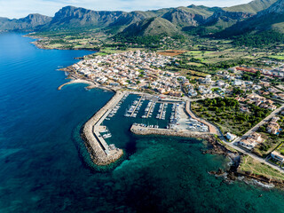 Aerial view, Colonia de Sant Pere near Betlem, Region Arta, Mallorca, Balearic Islands, Spain