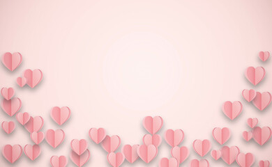 paper hearts on pink background. valentine's day, love, luxury background, birthday greeting card design. Paper elements in shape of heart flying on pink background.