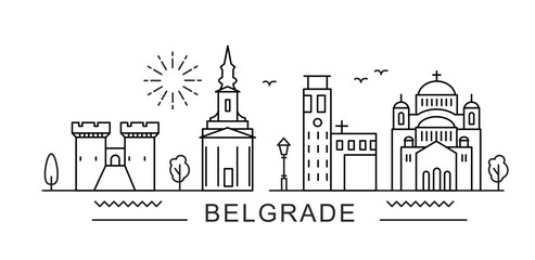 Belgrade City Line View. Poster print minimal design. Serbia