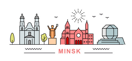 Minsk City Line View. Poster print minimal design. Belarus - obrazy, fototapety, plakaty