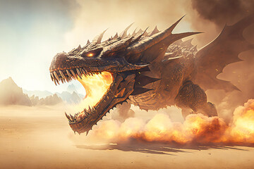 Sand Dragon - Mythology creature - fantasy illustration - wyvern - Generative AI
