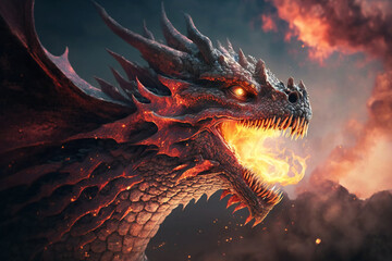 Dragon - Mythology creature - fantasy illustration - wyvern - Generative AI