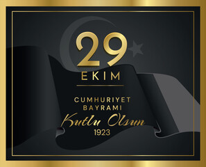 Cumhuriyet bayrami gold. Poster or banner for website. Traditional Turkish holiday, freedom and independence, sovereignty. 29 October and Republic Day Turkey. Cartoon flat vector illustration