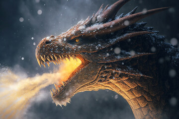 Ice Dragon - Mythology creature - fantasy illustration - wyvern - Generative AI