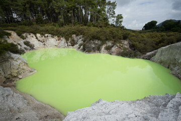 Gelber Schwefelsee in Vulkanlandschaft in Neuseeland.