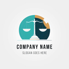 flat abstract advocacy logo template with scales, shapes, dark blue, light blue and yellow colors