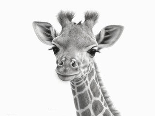 Obraz premium AI Generated: Black and White Giraffe Portrait Illustration