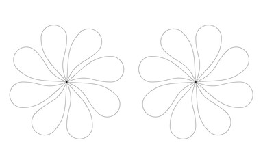 Solid outline of two Flowers with eight petals facing in different directions vector