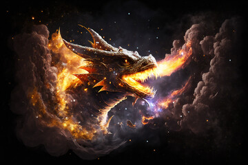Naklejka premium Space Dragon - Mythology creature - fantasy illustration - wyvern - Generative AI