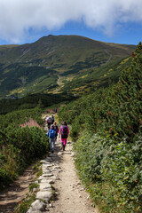 Tatry górski szlak, ludzie idący szlakiem na Kasprowy Wierch