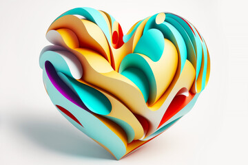 Colorful heart on white background. Decorative design element for Valentine's Day, love card, wedding. Generative AI