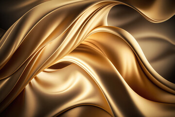 Fototapeta premium Gold silk fabric flowing, fluid colors, abstract background. Generative AI.