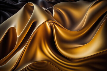 Silk fabric flowing, golden fluid colors, abstract background. Generative AI.