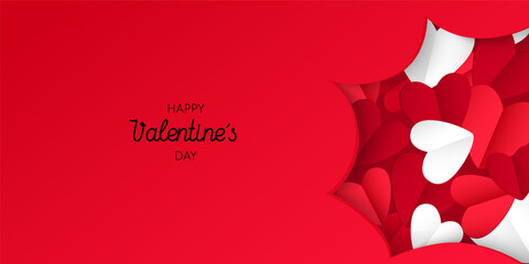 Red banner with heart for Valentine's Day. Greeting background in digital craft style. EPS 10.