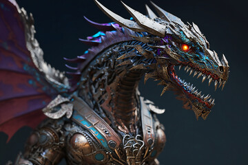Fototapeta premium Robo Dragon - Mythology creature - fantasy illustration - wyvern - Generative AI