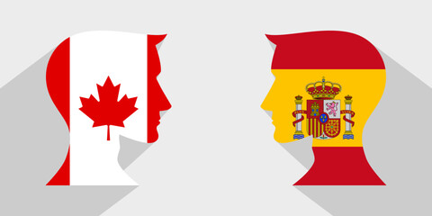 face to face concept. canada vs spain. vector illustration