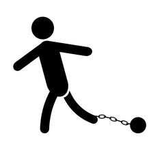 Vector graphic of a chained person. Dependence Symbol.