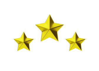 Three 3d render star icon - rate review graphic element, winner illustration and best award cartoon premium object