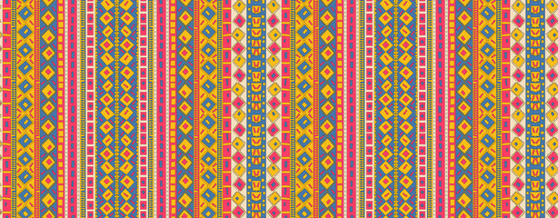 Ikat geometric folklore ornament with diamonds. Tribal ethnic vector texture. Seamless striped pattern in Aztec style. Folk embroidery. Indian, Scandinavian, Gypsy, Mexican, African rug.