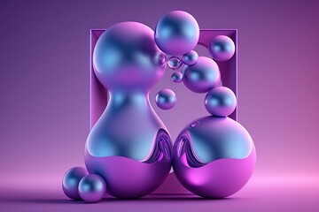 a purple and blue object with bubbles on it's sides and a square frame in the middle of the image with a pink background.  generative ai