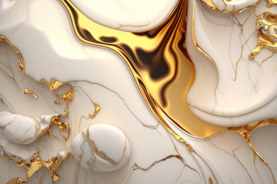  a white and gold marble background with gold accents and a wavy design on the top of the image is a gold and white marble pattern.  generative ai