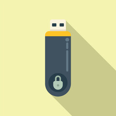 Usb password protection icon flat vector. Personal login. Laptop app