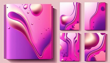  a set of four abstract paintings with pink and purple fluid fluid fluid fluid fluid fluid fluid fluid fluid fluid fluid fluid fluid fluid fluid fluid fluid fluid.  generative ai - obrazy, fototapety, plakaty