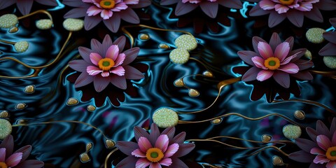 Fototapeta na wymiar Unusual Floral Blue and pink flowers on a river background. Template for fabrics, textiles, paper, wallpaper, interior decoration. Vintage generative ai