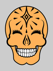 A vector illustration of a smiling skull with a star on her forehead.