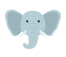 Cute elephant head in flat style. Animal portrait.