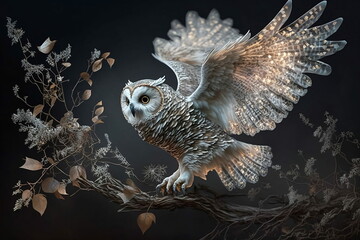 Luminescent White Owl Taking Flight
