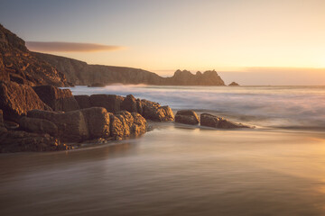 Porthcurno, Cornwall, England, United Kingdom Seacape Stock Photo