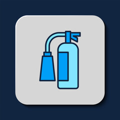 Filled outline Fire extinguisher icon isolated on blue background. Vector