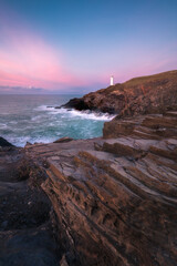 Trevose Head Lighthouse, Cornwall, England, United Kingdom Seacape Stock Photo