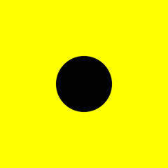 Black and yellow vector graphic of a simple circular silhouettes on a yellow background
