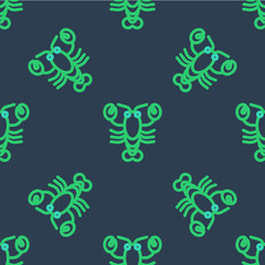 Line Lobster icon isolated seamless pattern on blue background. Vector