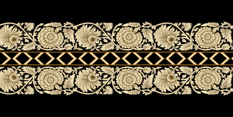  vintage floral border design. Textile digital design carpet motif luxury pattern decor border ikat ethnic hand made artwork suitable frame gift card wallpaper women cloth.
