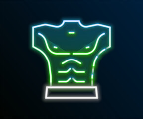 Glowing neon line Bodybuilder showing his muscles icon isolated on black background. Fit fitness strength health hobby concept. Colorful outline concept. Vector