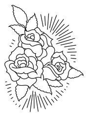 An outline illustration of a stylized group of roses.