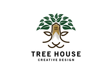 Obraz premium Nature tree house logo design lion or tiger face shape