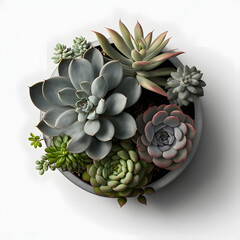 Vintage Elegance: Group of Succulents in a Grey French Zinc Pot, Flat Lay View