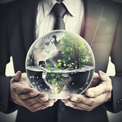 Building a Better Future: Businessmen Holding the World for Sustainable Development
