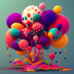 Fototapeta na wymiar Trippy Colors: Colorful Balloons in a Psychedelic Top Page Design