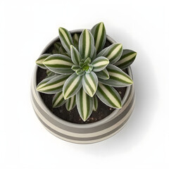 Stylish Succulent: Striped Small Plant in a Grey Concrete Pot, Top View
