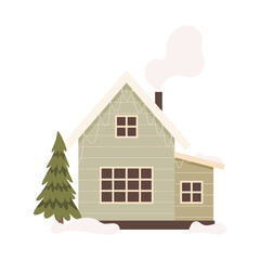 Scandinavian forest wood winter cabin. Vector illustration